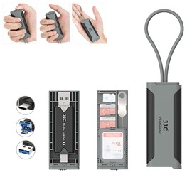 JJC Travel Memory Card Case with USB 3.0 Card Reader and Card Removal Tool in Slot for SD x 1 + TF/MSD x 2 + Nano SIM x 1, SD Card Holder - Grey