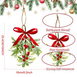 Mistletoe Christmas Decoration - Red Bow & Red Berries Christmas Mistletoe Ball Ornaments,Kissing Ball Artificial Dry Leaf Hanging Decoration Mistletoe Herb for Door Tree (1)
