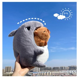 Ueiwffzo Capybara Cuddly Toy, 2-in-1 Crocodile Shark Cuddly Toy, Plush Toy, Cushion Doll, Creative Capybara Plush Toy, Plush Cushion, Stuffed Toy for Children, Birthday Gift (35 cm, Shark)