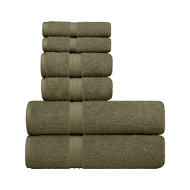 Cotoniche 6 Pack Cotton Towel Set - Luxury & 100% Cotton - Hotel and Spa Quality, Absorbent, Include 2 Bath Towel (28" x 56"), 2 Hand Towels (16"x28") and 2 Wash Cloths (12"x12") - Army Green