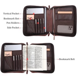 Polare Cowhide Leather Bible Cover Church Bag Bible Protective Book Holder Carrying Case Folder Organizer Portfolio (Coffee)