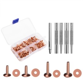 WUTA - Remaches y rebabas de cobre, 86 unidades, latón macizo a prueba de óxido, remache de piel de cobre para piel, herramienta de ajuste de remaches de cobre puro, para cinturones, carteras,