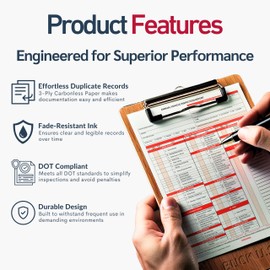 50 Pack Buck 3-Ply Carbonless Annual Vehicle Inspection Report Forms with Red Aluminum FMCSA Adhesive Labels with Punch Boxes, FMCSA & DOT Compliant, Shrinkwrapped Bundle, 8.5" x 11.8" - Made in USA