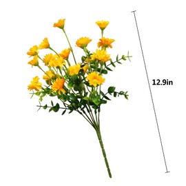 HIFORESTAR Artificial Outdoor Flowers Fake Mums 8 Bundles Yellow Flower Realistic Wild Flower Cemetery Daisy Stems Faux Plants for Outdoors Planter Front Porch Patio Decor (8 Bundles Yellow)