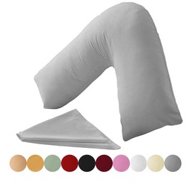 KANAK V Shaped Pillowcase Plain Polycotton Back & Neck Support V Pillow case cover - Orthopaedic/Pregnancy/Nursing Pillow Cover Only - Grey