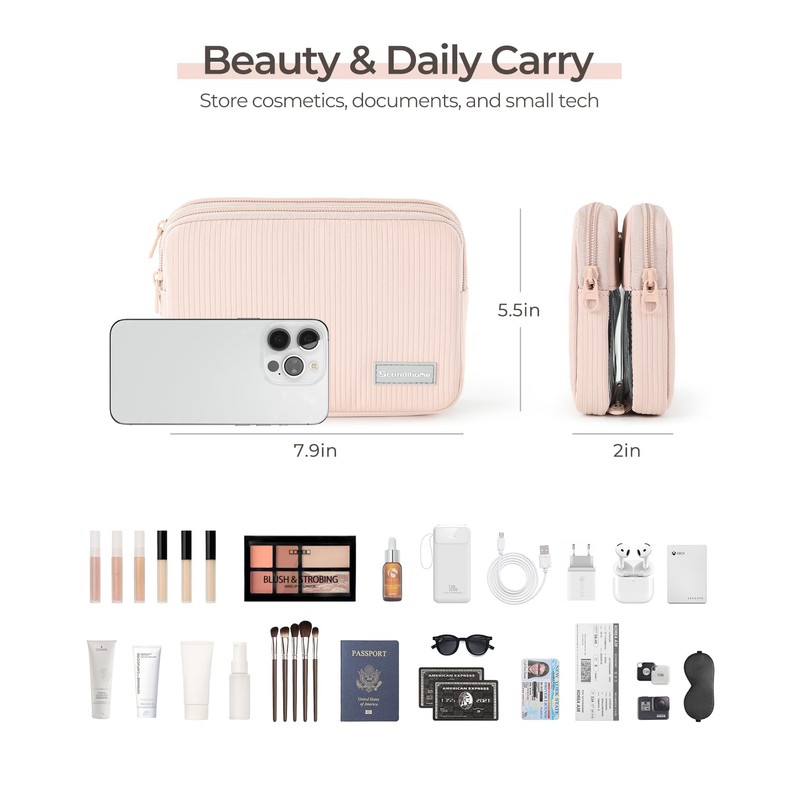 EPEDAL24 Preppy Makeup Bag, Rectangle Double Detachable Cosmetic Organizer, Clear