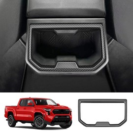 LUNQIN Car Center Console Armrest Rear Cup Holder Trim Panel for Toyota Tacoma 2024 2025 Pickup Truck Auto Interior Decorations Accessories Central Control Protection Cover Carbon Fiber Style Kit