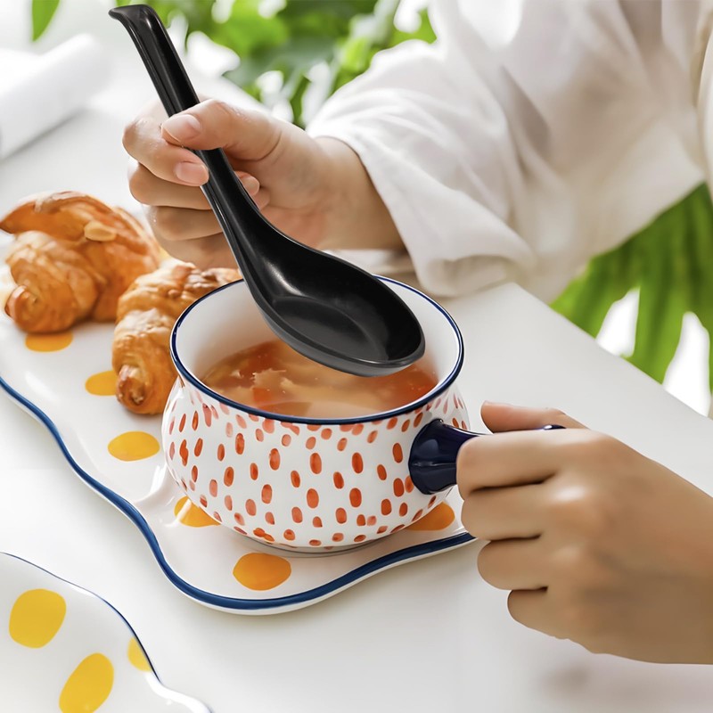 Asian Soup Spoons for Ramen, Pho, Dumplings – Black Melamine,