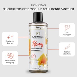 Pure Mineral Honey Shower Gel, Gentle Cleansing, Hydration and Regeneration, For All Skin Types, No Silicones, Sulphates, Parabens, 400 ml