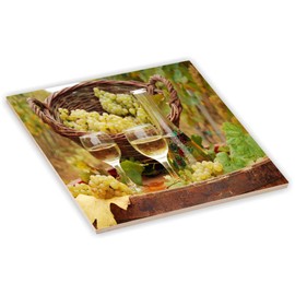 Sam Sandor 4 Inch Ceramic Tile Art - Vineyard White Wine Glasses