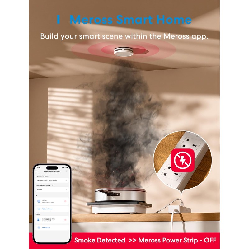 Meross MA151 Smart Smoke Alarm for Home with MSH450 Hub,
