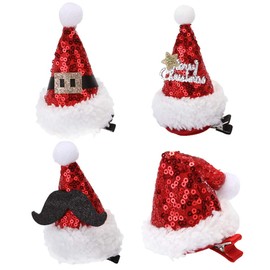 PRETYZOOM 4 pieces Christmas hat hair clip sequins hair clips mini Christmas hat headdress Christmas hair accessories for Christmas party favours