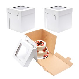 JJO JJO Tall Cake Boxes for Tier Cakes, 3 Pack 12x12x12 Inch,White Cake Boxes with Window,Sturdy Tall Cake Carrier, Disposable Cake Containers