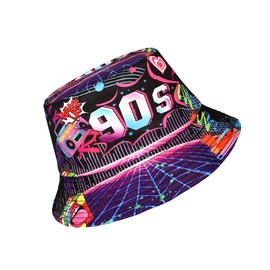 Eigso Retro 80s Theme Bucket Hats for Women Men Hip Hop Rock Scrawl Fishing Hat for Woman Man, c3:purple 90s