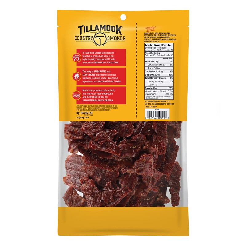 Tillamook Country Smoker Real Hardwood Smoked Beef Jerky, Old Fashioned,