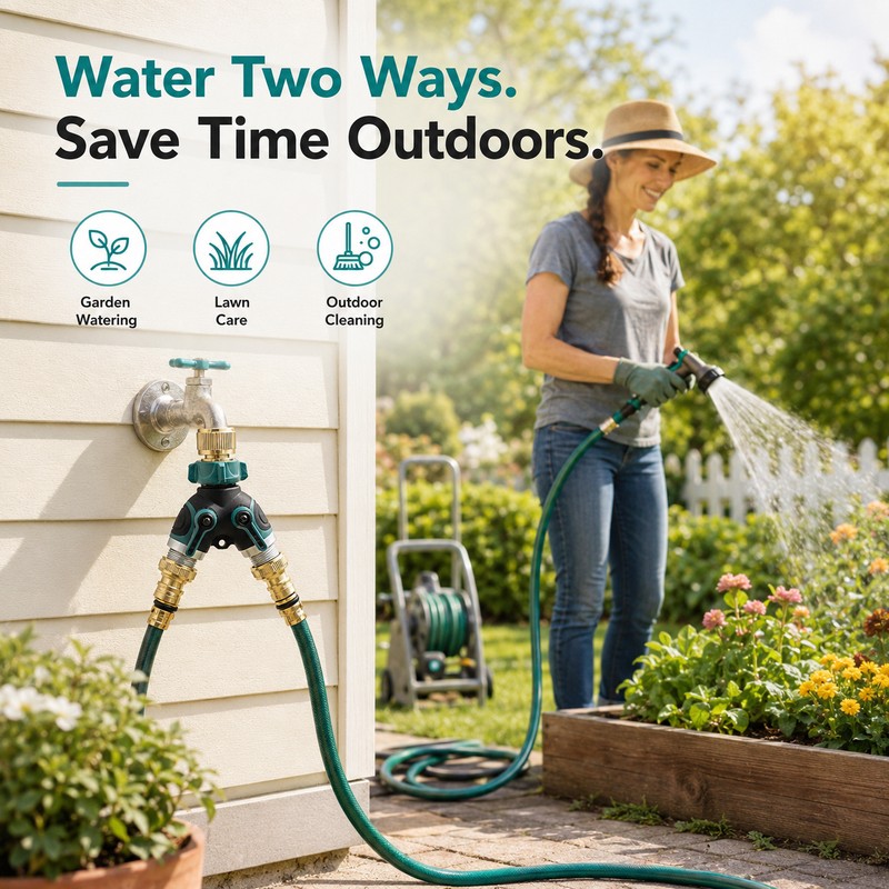 Water Control 2-Way Garden Hose Splitter for Outdoor Faucets –