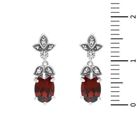 Esse Marcasite Sterling Silver Art Nouveau Garnet & Marcasite Drop Earrings