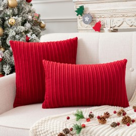 UGASA Velvet Soft Soild Christmas Decorative Pillow Covers for Livingroom/Couch, 26"x26"(66x66cm), 2 Pcs, Burgundy