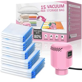 Vacuum Storage Bags with Electric Pump, 15 Pack (3 Jumbo, 3 Large, 3 Medium, 3 Small, 3 Roll Up Bags) Travel Vacuum Bags,Vacuum Seal Bags for Clothes, Bedding,Blankets,Space Saver Vacuum Storage Bags