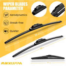 MIKKUPPA 26+"16+"11" Windshield Wiper Blades Replacement for 2018-2020 Hyundai Elantra GT, Front Wiper Blades Rear Wiper Blades, Durable Stable Quiet All Season Wiper Blades Set (Pack of 3)