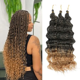 Ocean Wave Braiding Hair 24 Inch 3 Packs Deep Wave Braiding Hair Curly Crochet Synthetic Braids Hair Extension for Women (1B/27#, 24 Inch 3 Packs)
