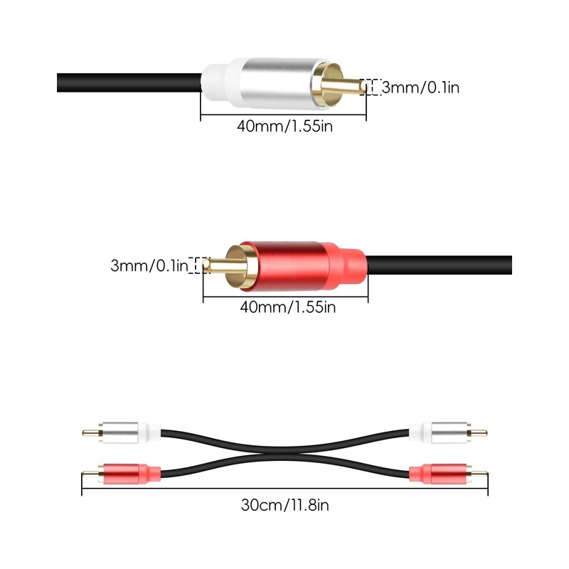 GELRHONR 2Pack 2RCA to 2RCA Cable 1FT, Short 2 RCA