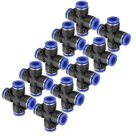 sourcing map 10pcs Inline Manifold Union Fitting 10mm(25/64") OD 4 Ways Plastic Pneumatic Push to Connect Tube Fittings Push Lock Quick Release Connectors
