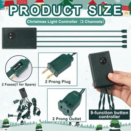 Relaxweex Christmas Light Controller 9 Function Green Chase Controller with Push Button Christmas Light Display Control for Xmas Holiday Lights Outdoor Indoor Light Decorations(3 Channels)