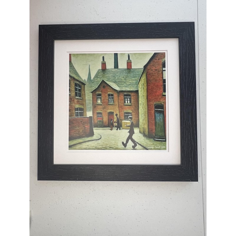 Greetingles Lowry-Style 12"/31cm Square Framed Print. Beautiful Black Ash Frame