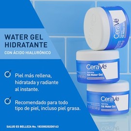 Water Gel Hidratante Ácido Hialurónico de CeraVe para una hidratación con efecto PLUMP, con 3 ceramidas idénticas a las de la piel, ácido hialurónico,
