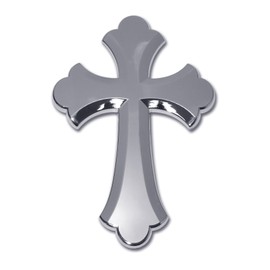 Ruffled Christian Cross Chrome Plated Premium Metal Car Truck Religous Emblem