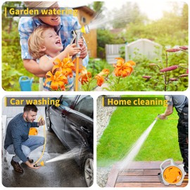Wofeili Garden Retractable Hose Reel, Portable Simple Home Hose Reel 45+5 FT with 7 Patterns Spray Nozzle, Wall Mounted and Any Length Lock for Garden Watering, Car Washing, Pet (Orange)