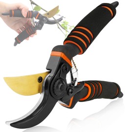 NewGF Gartenschere,Pflanzenschonende Baumschere mit Bypass-Schneide für frische Äste und Zweige,Rostfreier Stahl-Stahlklinge,integrierte Feder im Grif,max. Schneid-Durchmesser 25 mm,orange