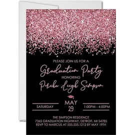 Pink Graduation Party Invitations, Magenta Graduation Party Invitations with Envelopes (Pastel Pink/Black)