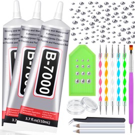 B-7000 Glue with Rhinestone Gems Kit for Crafts DIY Bead Stone Jewelry Include 3 x 110ML Clear B-7000 Glue Flatback Crystal Rhinestones Dot-Brush Pen Pickup Tools