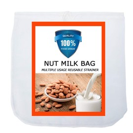 Carrollar Nut Milk Bag, Pro Quality Multiple Usage Reusable Food Strainer, Cold Brew Coffee Bag Cheese Cloth, Ultra Fine Nylon Mesh Food Grade BPA-Free for Almond/Soy Milk, Juice, Coffee, Tea, 12"x12"