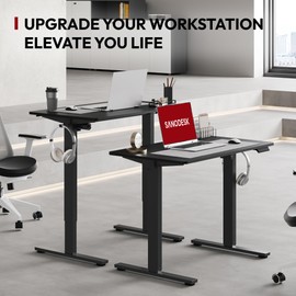 SANODESK Electric Standing Desk 40 x 24 Inches Whole-Piece Desktop Height Adjustable Stand Up Desk w/6-Button Controller Ergonomic Computer Desk for Home Office, Black Frame + Black Tabletop