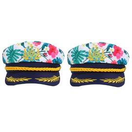 Erying 2PCS Tropical Sailor Captain Hat Flower Yacht Hat Boat Party Costume Headwear for Women Men