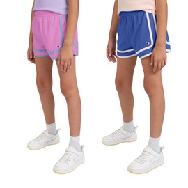 Champion Girls Shorts | 2 Pack Athletic Shorts for Girls Clothing (US, Alpha, Large, Regular, Saxony Blue-Purple)