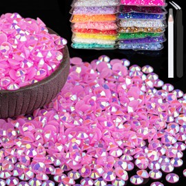 2000pcs 6mm Resin Rhinestones Bulk, Pink AB Flatback Round Jelly Rhinestones Bedazzling Non Hotfix Crystal Gems Large Quantity Wholesale for DIY Crafts Clothes Bottles Tumblers Face Makeup Manicure