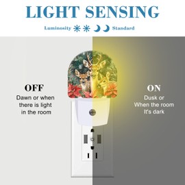 Uiaoiais Night Light for Kids Girls Boys, Christmas Elk Flowers LED Night Light Plug into Wall with Dusk to Dawn Sensor for Room Decor, Hallway, Kitchen, Bathroom, Nursery, Stairs