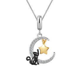 KunBead 18 inch Black Cat I Love You to the Moon and Back Charm Birthday Pendant Necklace for Women