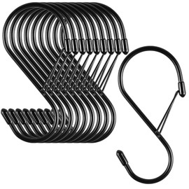 S Hooks for Hanging Plants, 4 Inch Lager Heavy Duty S Hooks with Safety Buckle & Stopper Non Slip, 10 Pack Black Metal Closet S Hook for Hanging Clothes, Kitchen Utensil, Jeans, Curtains, Towels, Bag