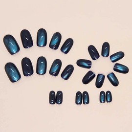 RikView Black Press on Nails Medium Length Fake Nails Almond Acrylic Nails Glossy Full Cover Nails 24 PCs/Set