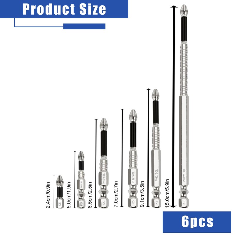 6PCS Anti Slip Screwdriver Bits, Magnetic Drill Bits and High