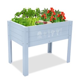 Chonsun Kids Raised Garden Bed 30 x 24 x 18 Inch Wooden Elevated Raised Garden Bed for Kids Outdoor Planter Box with Legs and DIY Chalkboard for Vegetables Grass Lawn Yard Light Blue