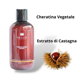 Mallià Rebuilding Wash Shampoo, Tiefenrekonstruktion für trockenes, geschädigtes und chemisch behandeltes Haar, mit pflanzlichem Keratin, 250 ml