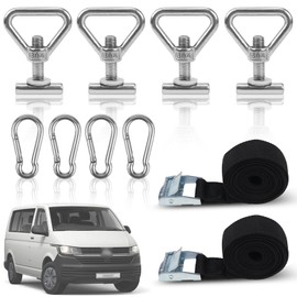 LPZMPZ Lashing Eyelets for Load Securing Set Lashing Eyelets Stainless Steel with 4 Carabiner Hooks 2 Tie Down Straps Short Compatible with VW T5/T6/T6.1 Bully Multivan California Beach Caravelle