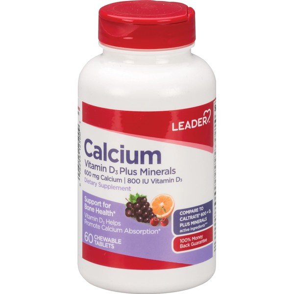 Leader Calcium Vitamin D3 Plus Minerals, 60 Chewable Tablets (Pack