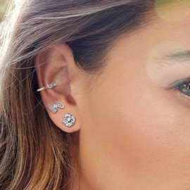 Sllaiss 3 Pairs Sterling Silver Cubic Zirconia Stud Earrings for Women Knot Earrings Zirconia Stud Earrings Set White Gold Cartilage Earrings, Sterling Silver Cubic Zirconia, Cubic Zirconia